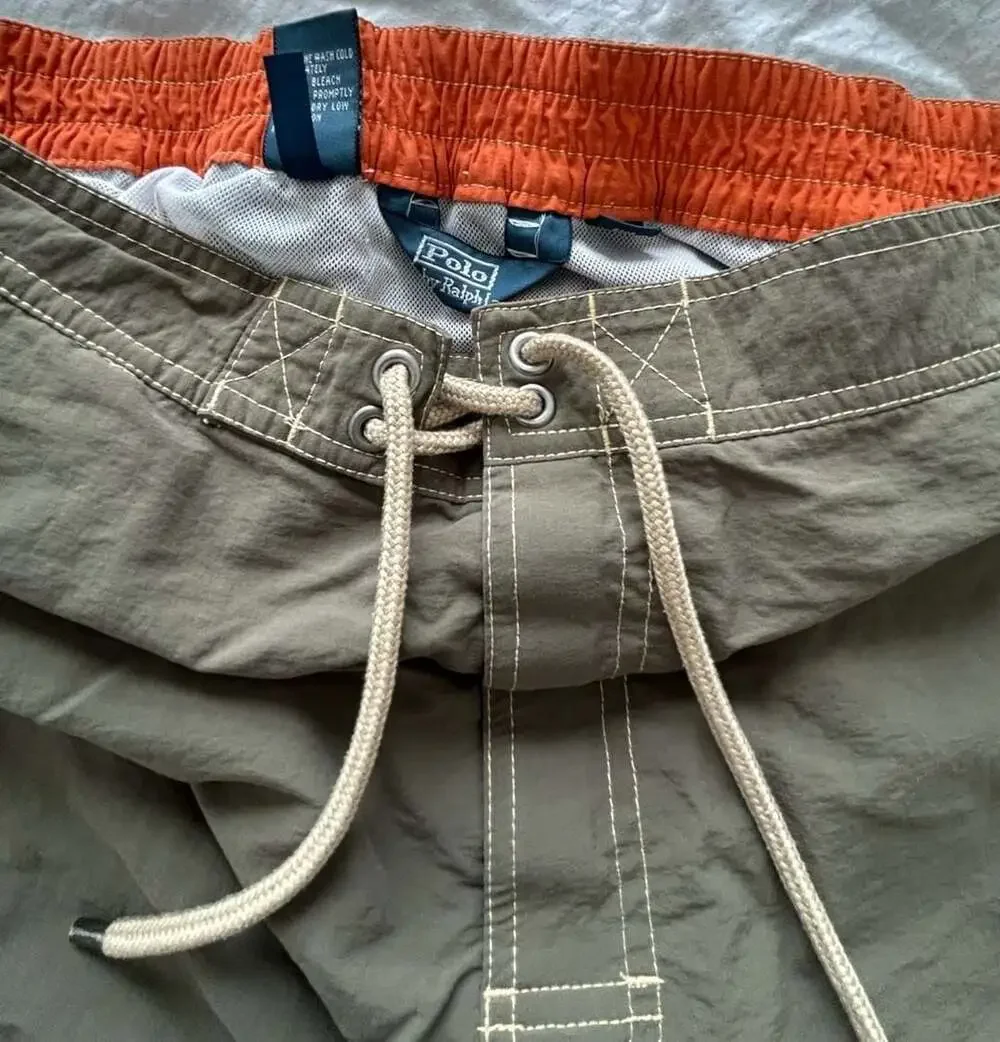 Polo Ralph Lauren Vintage Cargo Swim Trunks Olive Green Size Medium